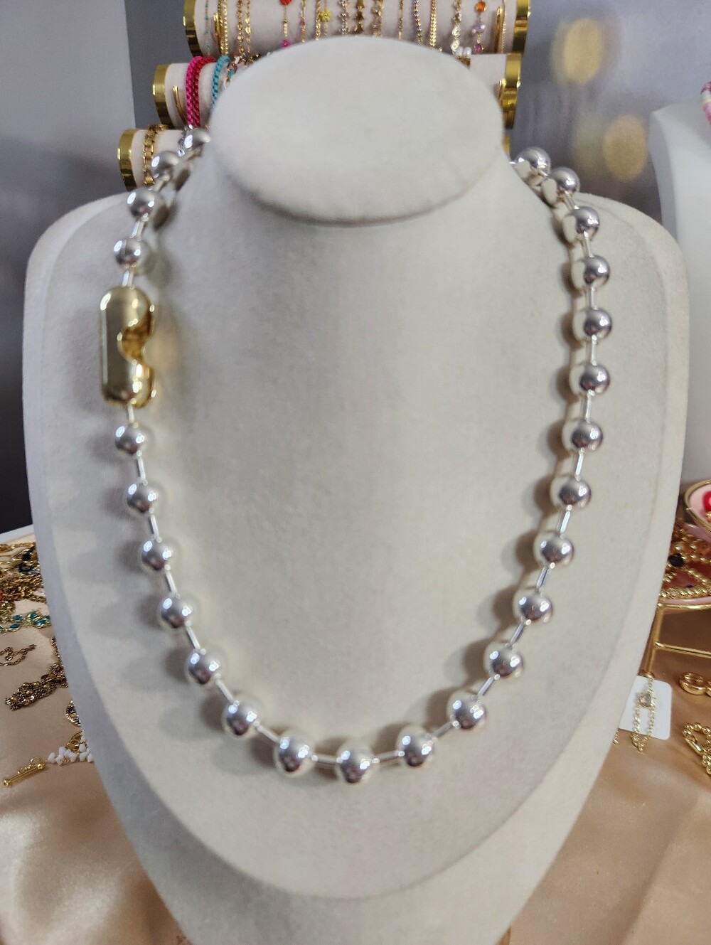 Two Tone  Chunky Ball Chain Necklace